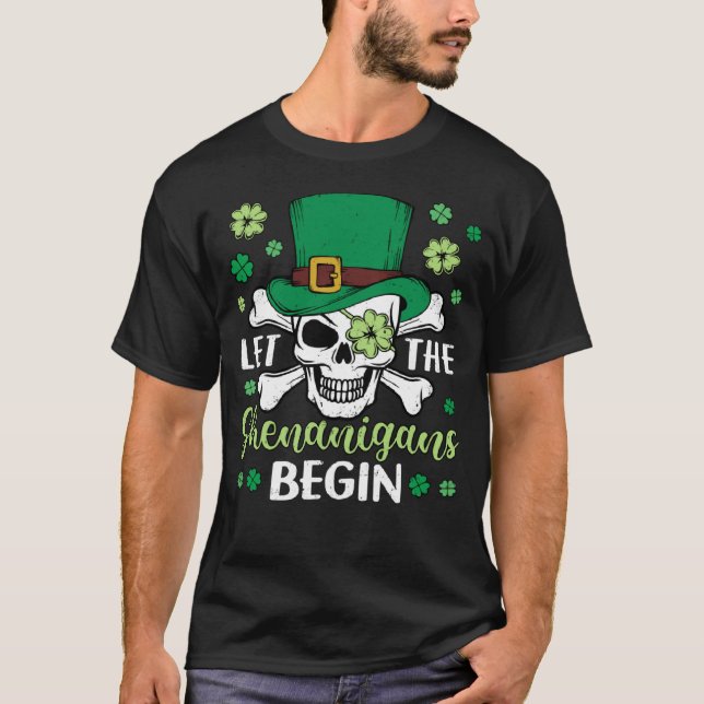 Camiseta Arr ish Pirate Skull Deixe Os Shenanigans Começare (Frente)