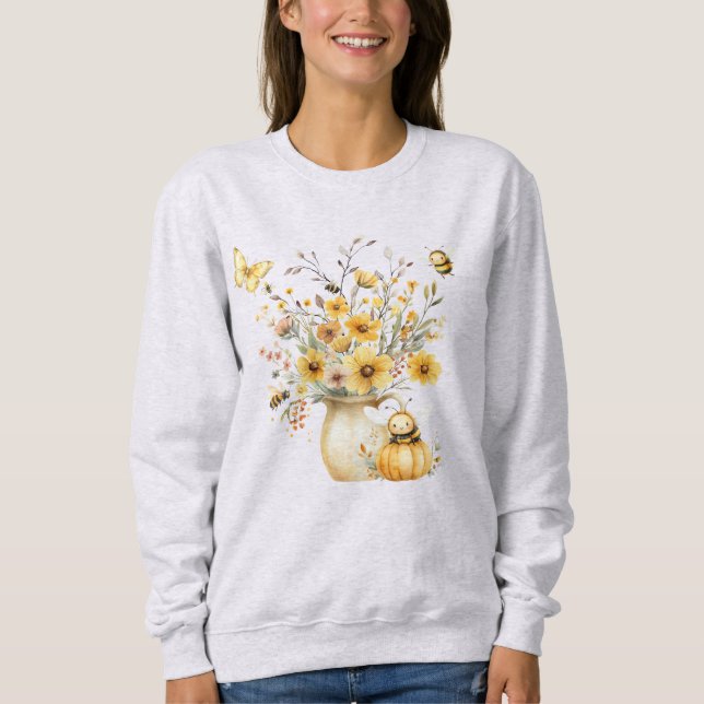 Camiseta Arranjo Floral de Outono, Abóbora, Abelhas (Frente)