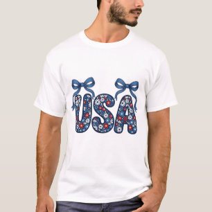 Camiseta Arranjo Floral EUA Patriótico Design Vetorial_1