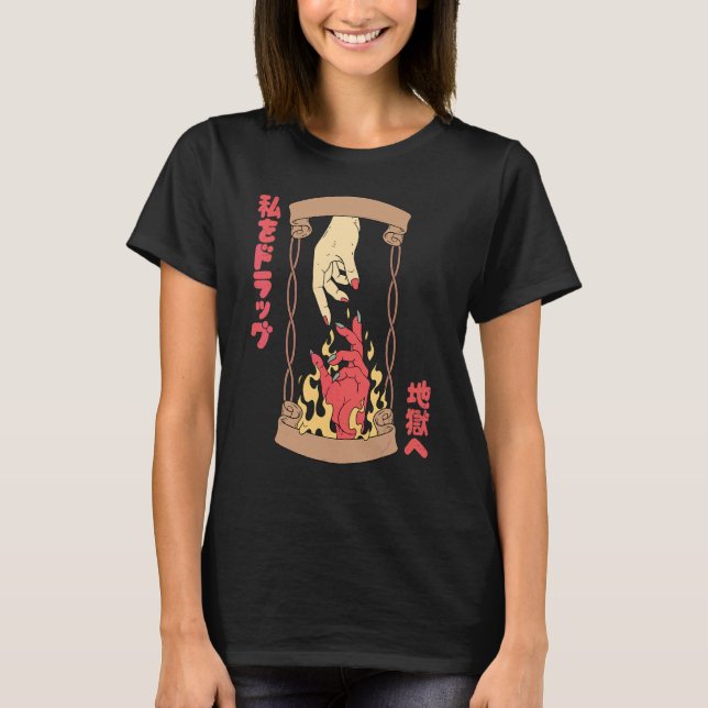 Camiseta Arraste-me Inferno Malvado Diabo Satanás Mão Satân (Frente)