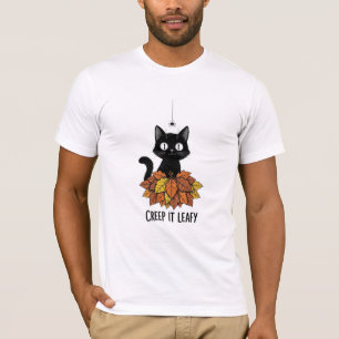 Camiseta Arraste-o Folhudo - Gato Preto Divertido de Hallow