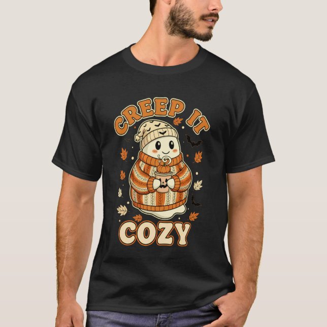 Camiseta Arraste-se Aconchegante Fantasma de Halloween Temp (Frente)