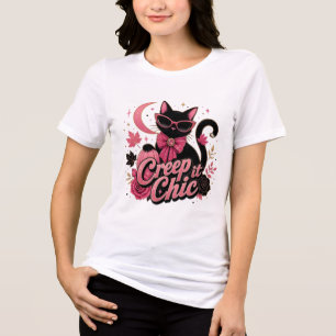 Camiseta Arraste-se com Estilo Gatinho Preto de Halloween R