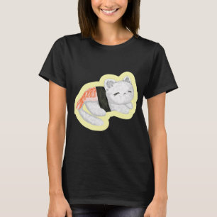 Camiseta arroz de sushi fofo dormindo gato embrulhado com n