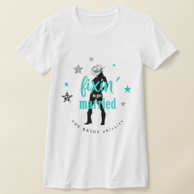 Camiseta Arrumando a Noiva Disco Despedida de Solteira Teal (Postura )
