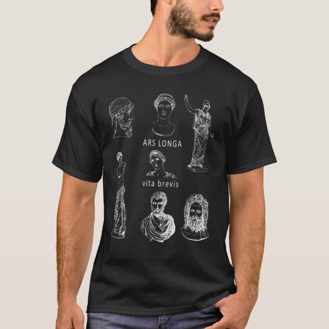 Camiseta Ars Longa Vita Brevis Antiga Estátua Grega Q Latin (Frente)