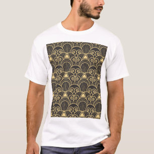 Camiseta Art Deco: Azulejos Geométricos Ouros.