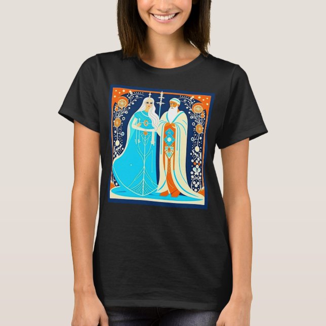 Camiseta Art Deco Ded Moroz e Snow Maiden (Frente)