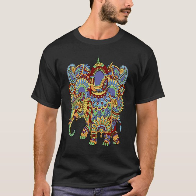 Camiseta Art Deco Elephant Hathi Howda Soft Chakra Rainbow  (Frente)