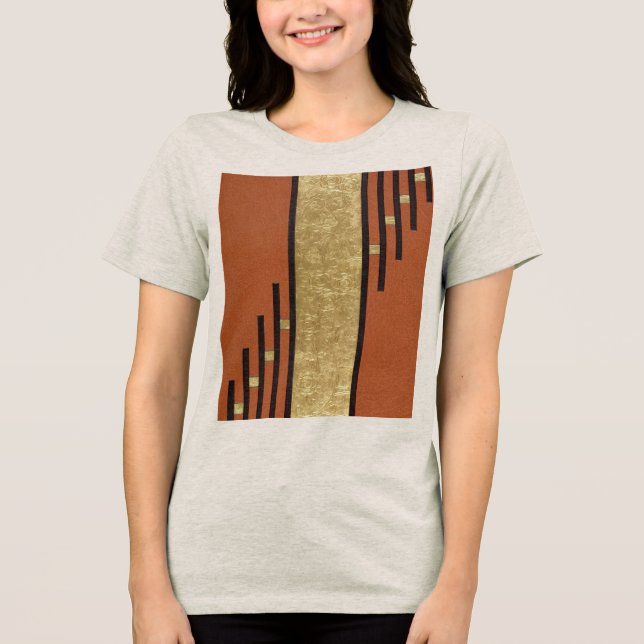 Camiseta Art Deco em Dourado e Bege (Frente)