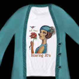 Camiseta Art Deco Lady com flor branca