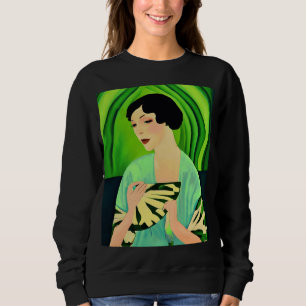 Camiseta Art Deco Lady with a Fan Green