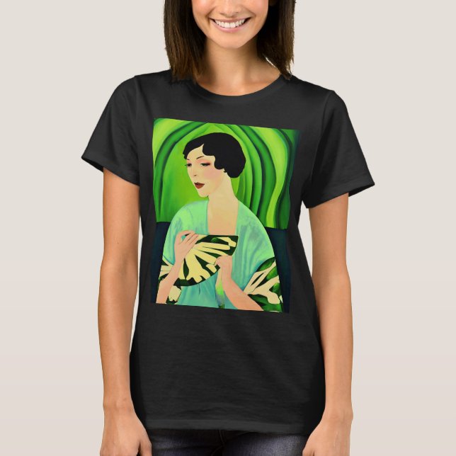 Camiseta Art Deco Lady with a Fan Green (Frente)