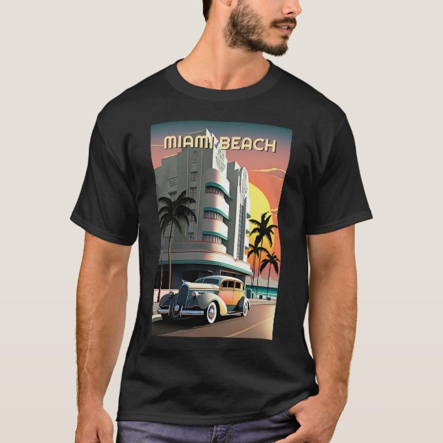 Camiseta Art Deco Miami Beach Ocean Drive Sunset 1930 (Frente)