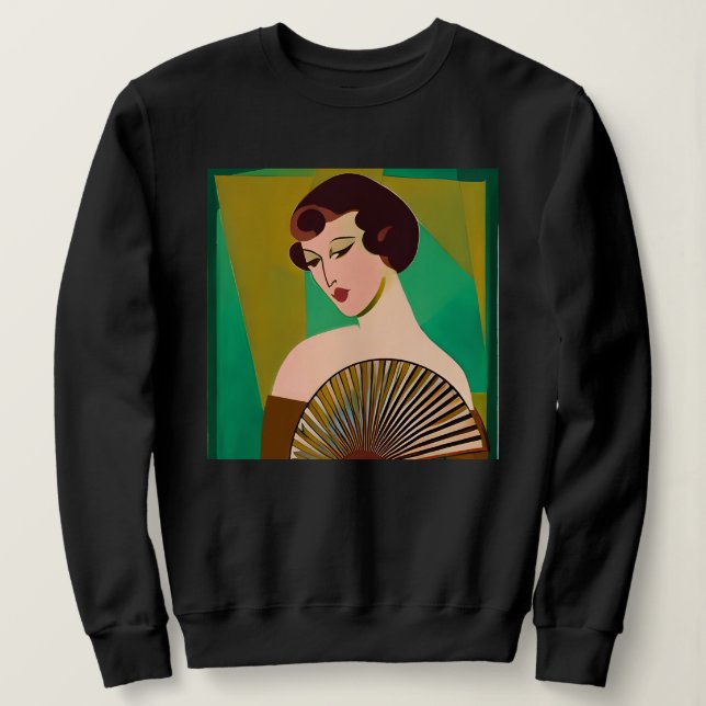 Camiseta Art Deco Modern Lady with a Fan (Frente do Design)