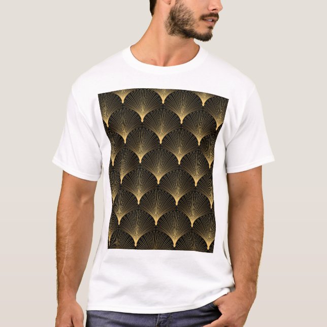 Camiseta Art Deco: padrão de ouro preto. (Frente)