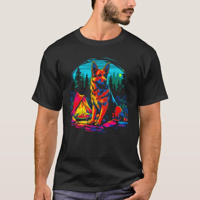 Camiseta Art German Shepherd Dog Camping (Frente)