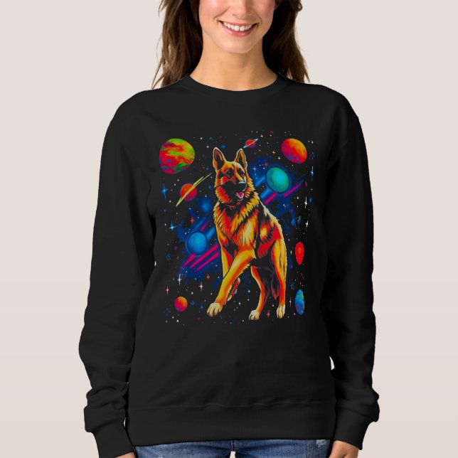 Camiseta Art German Shepherd Dog Cosmos Galaxy Space Planet (Frente)