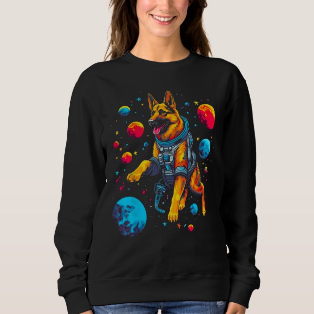 Camiseta Art German Shepherd Dog Space Planet (Frente)