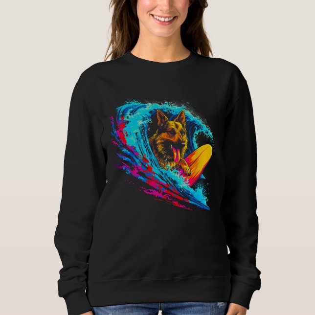 Camiseta Art German Shepherd Dog Wave Surf (Frente)