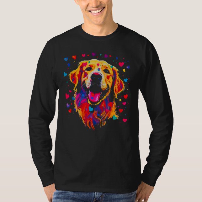 Camiseta Art Golden Retriever Dog Blue Red Heart (Frente)