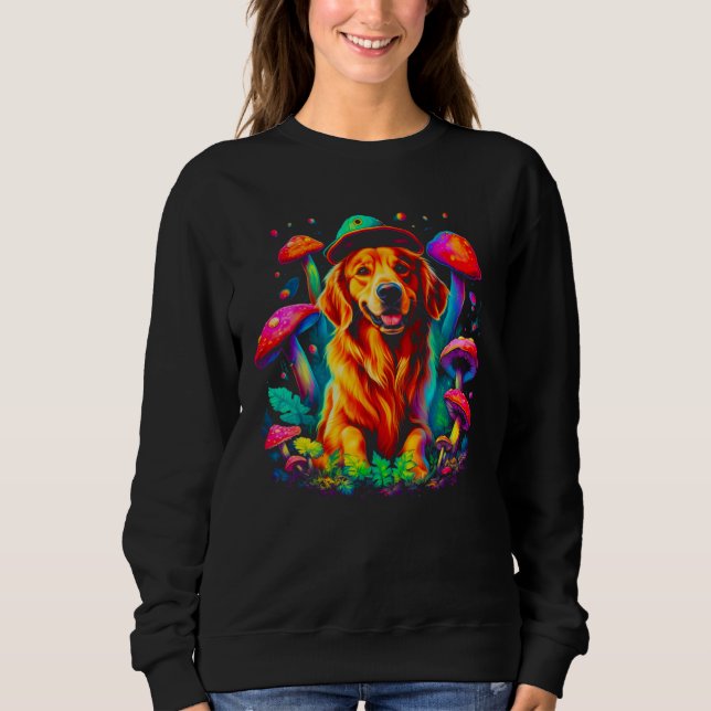 Camiseta Art Golden Retriever Dog Mushroom Psychedelic (Frente)