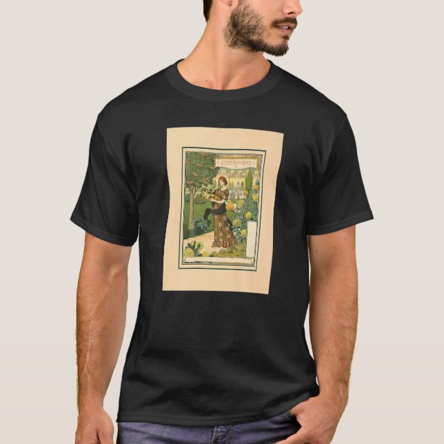 Camiseta Art Nouveau Calendar Woman Gardening Setembro Mon (Frente)