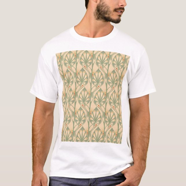 Camiseta Art Nouveau, Design de Papel de Parede Retro. (Frente)
