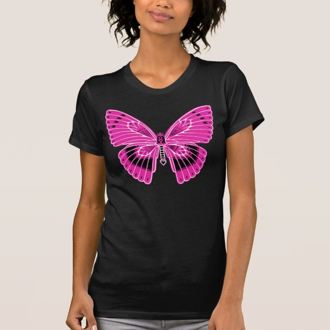 Camiseta Art Nouveau Estilo Borboleta Quente Fuchsia Rosa (Frente)