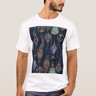 Camiseta Art Nouveau Floral: Denim Elegance.