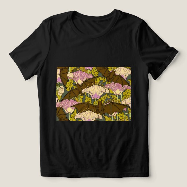 Camiseta Art Nouveau Morcegos & Flores Gótico  (Design frontal)