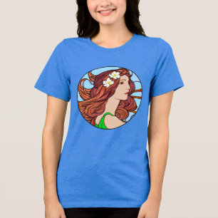 Camiseta Art Nouveau Retrato de uma Mulher com Cabelo Verme