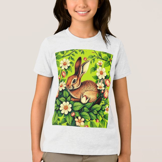 Camiseta Art Nouveau Wild Rabbit and Flowers (Frente)