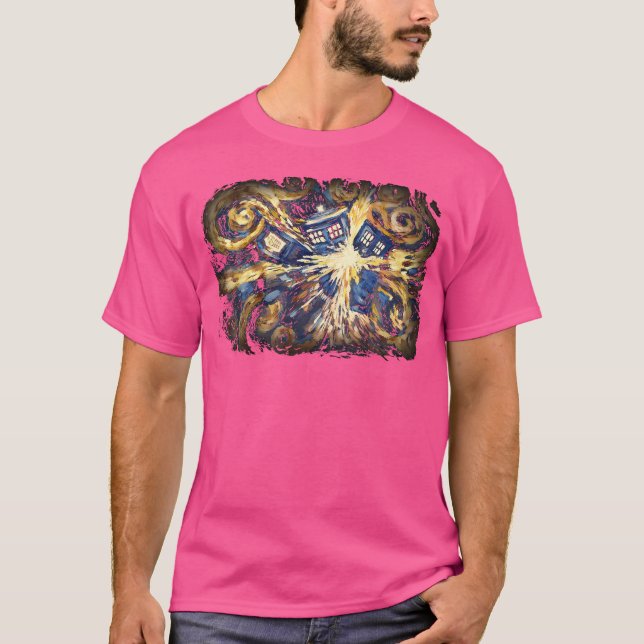 Camiseta Art Tardis Van Gogh Time Viagem Sci-Fi Ventilador (Frente)