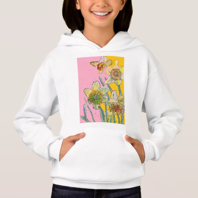 Camiseta Arte a aquarela amarela Daffodil Girls T Shirt (Frente)