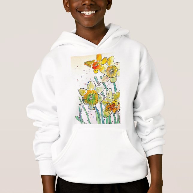 Camiseta Arte a aquarela amarela Daffodil Girls T Shirt (Frente)