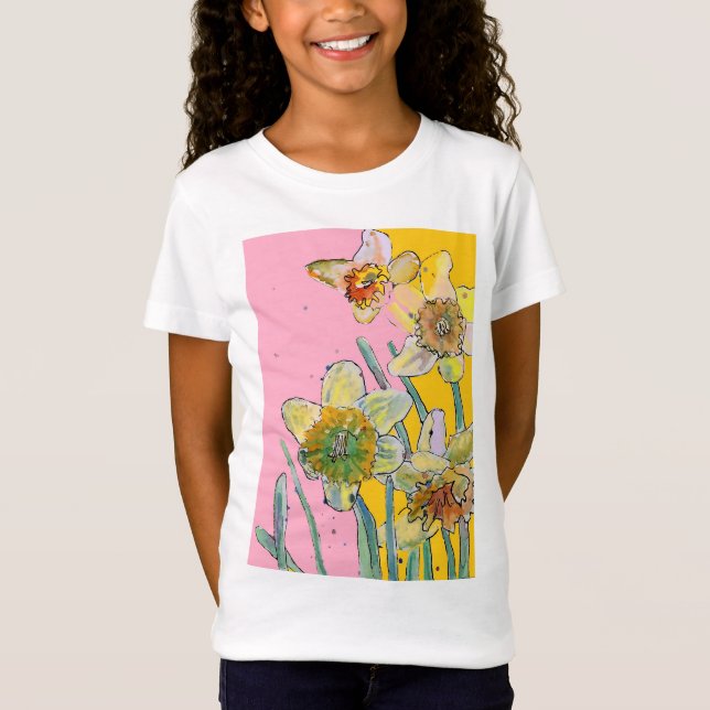 Camiseta Arte a aquarela amarela Daffodil Girls T Shirt (Frente)