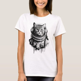 Camiseta Arte a Tinta do Gato Astronauta