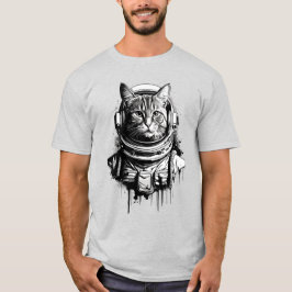 Camiseta Arte a Tinta do Gato Astronauta