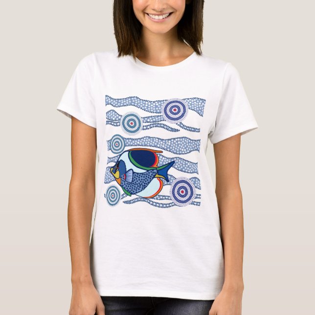 Camiseta Arte aborígene Fish-01 do ponto (Frente)