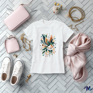 Camiseta Arte Abstrata de Beija-flor em Voo