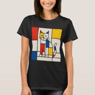 Camiseta Arte Abstrata de Gato Geométrico Estilo Mondrian P