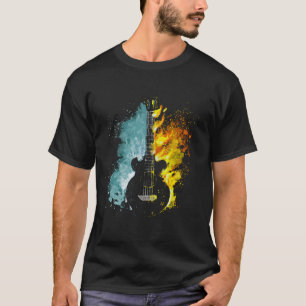 Camiseta Arte Abstrata de Guitarra Fusão de Fogo e Água