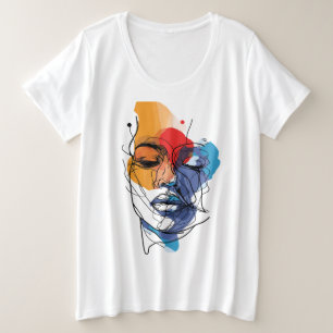 Camiseta Arte Abstrata de Rosto com Linhas Fluidas