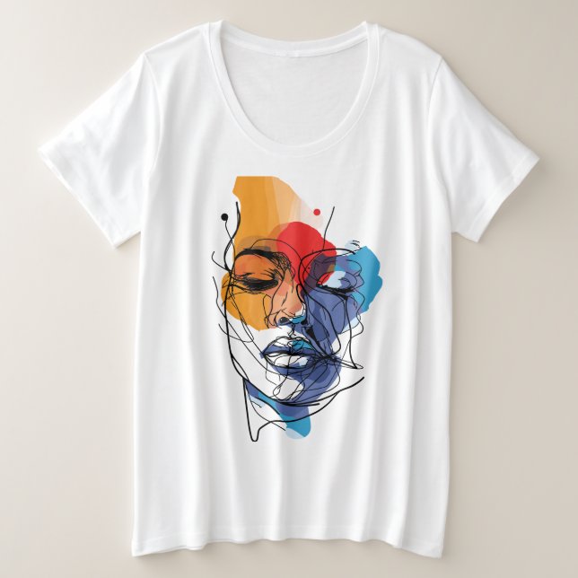 Camiseta Arte Abstrata de Rosto com Linhas Fluidas (Frente do Design)