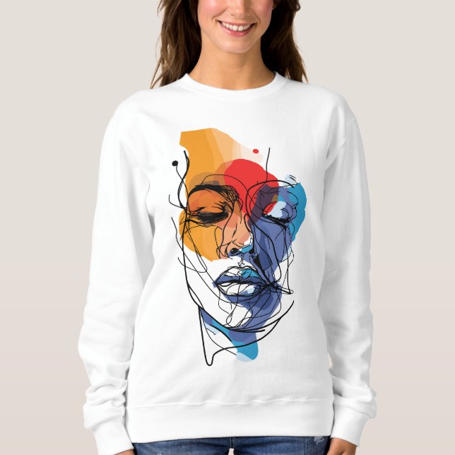 Camiseta Arte Abstrata de Rosto com Linhas Fluidas (Frente)