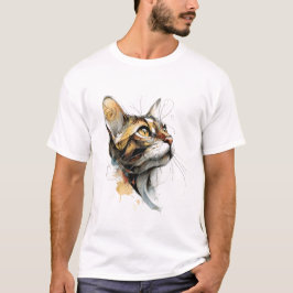 Camiseta Arte abstrata de rosto de gato em aquarela âmbar o