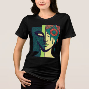 Camiseta Arte Abstrata de Rosto Dividido Mandala