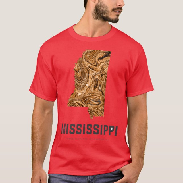 Camiseta Arte Abstrata do Mapa do Mississippi em Marrom (Frente)