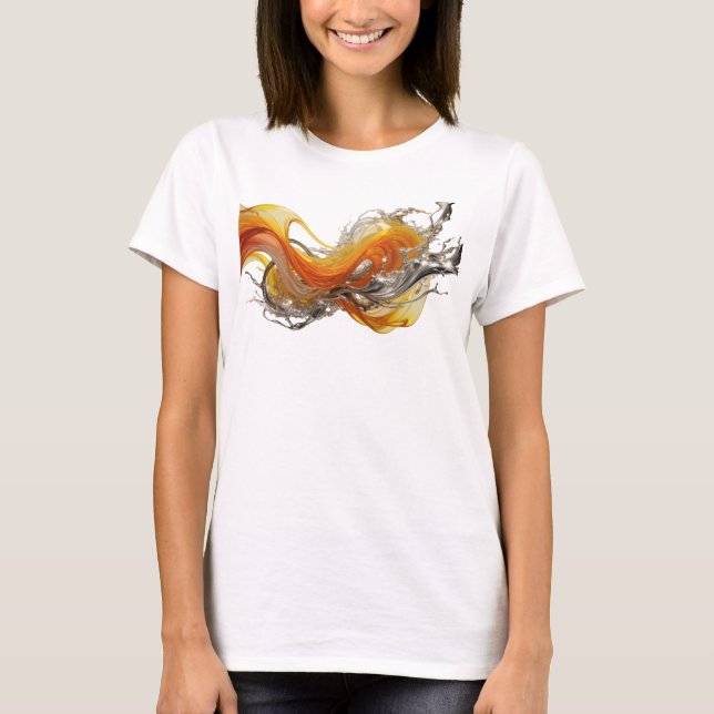 Camiseta ARTE ABSTRATA Edgy em Prata Impressão de Moda (Frente)